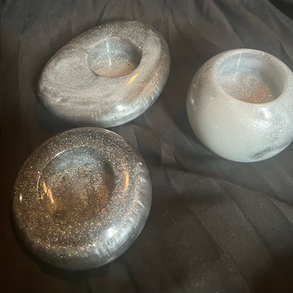 Elegant Silver and Gray Candle Holders